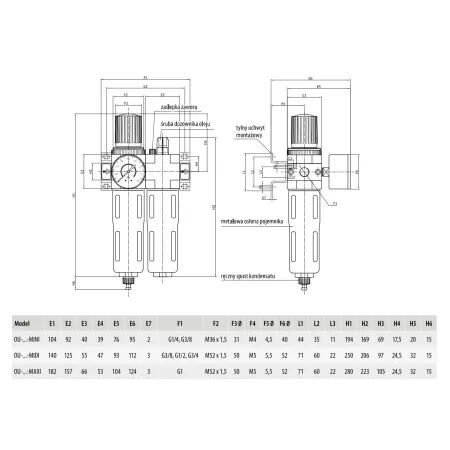 OU-1/2-MIDI Blok przygotowania powietrza FRL 1/2 cala RECTUS